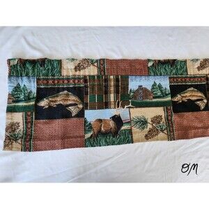 Vintage Tapestry Log Cabin Moose Fish Rustic 76"x16" Window Valance Curtain